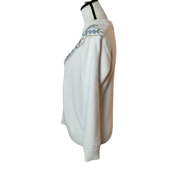 Vintage Alfred Dunner Women Sz M Petite Intricate Cream Rose Embroidered Sweater - Picture 6 of 6